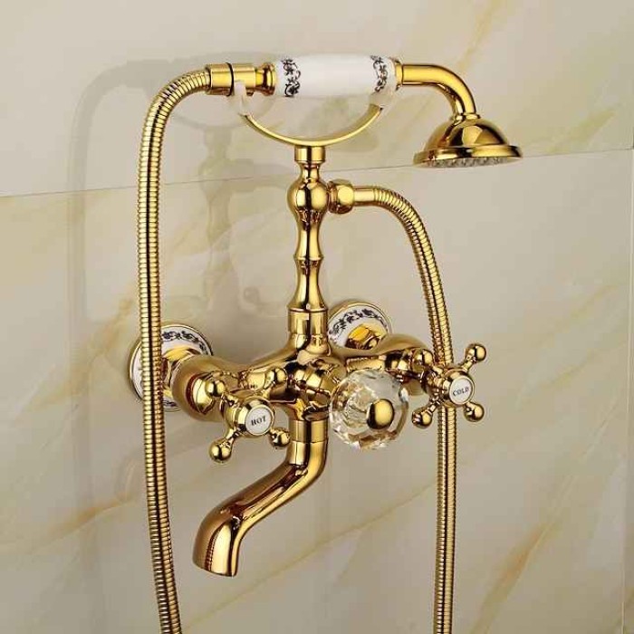 Bathtub Faucet Mixer Tap Telephone Style Luxury Golden Polish With Sprayer Hand Shower Rotate Spout tub Hot and Cold Water