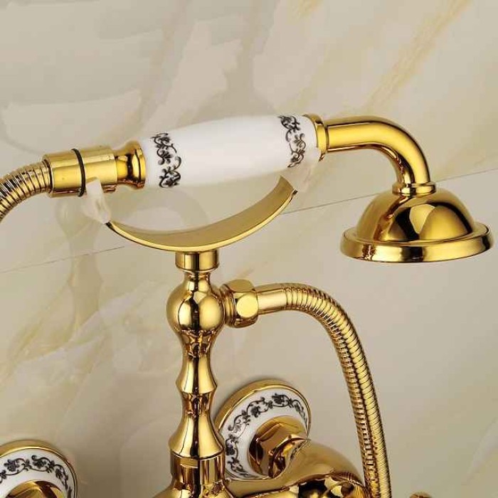 Bathtub Faucet Mixer Tap Telephone Style Luxury Golden Polish With Sprayer Hand Shower Rotate Spout tub Hot and Cold Water