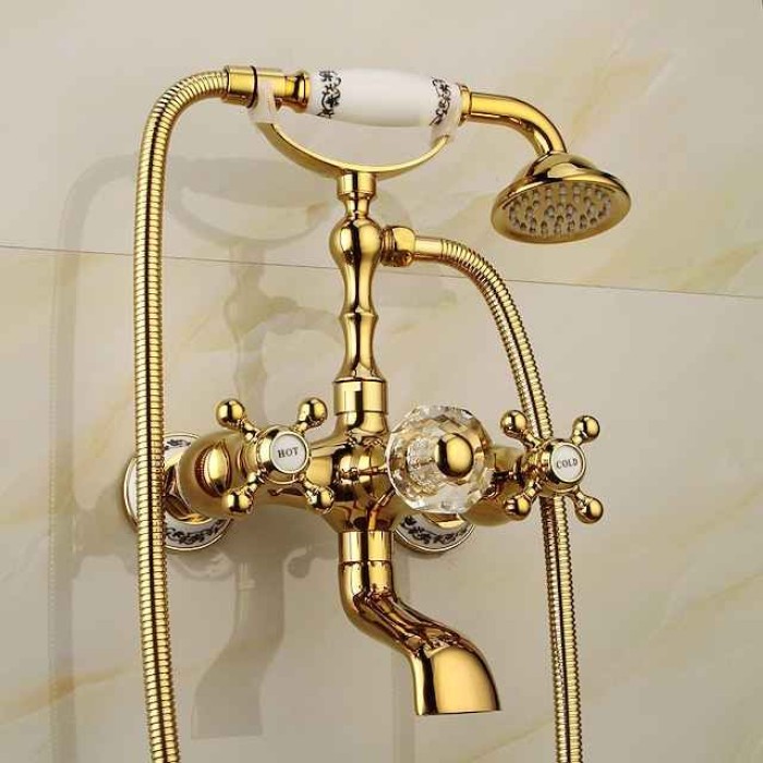 Bathtub Faucet Mixer Tap Telephone Style Luxury Golden Polish With Sprayer Hand Shower Rotate Spout tub Hot and Cold Water