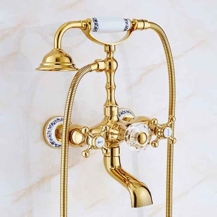 Bathtub Faucet Mixer Tap Telephone Style Luxury Golden Polish With Sprayer Hand Shower Rotate Spout tub Hot and Cold Water