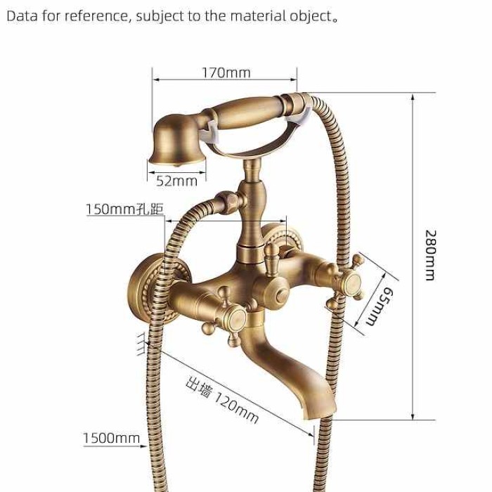 Shower Faucet Set Brass with Bathtub Spout Shower System, 2 Knob Handle Telephone Style Heldhand Showerhand 1.5m Hose Wall Mounted Tap