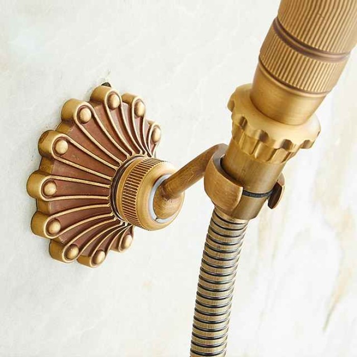 Bathtub Faucet - Retro Antique Brass Wall Installation Ceramic Valve Bath Shower Mixer Taps / Country / Single Handle / Yes / Rain Shower / Handshower Included