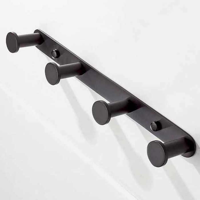 Robe Hook  Wall Mounted with 3 or 4 or 5 or 6 Hooks New Design Stainless Steel Bathroom Painted Finishes Black 1pc