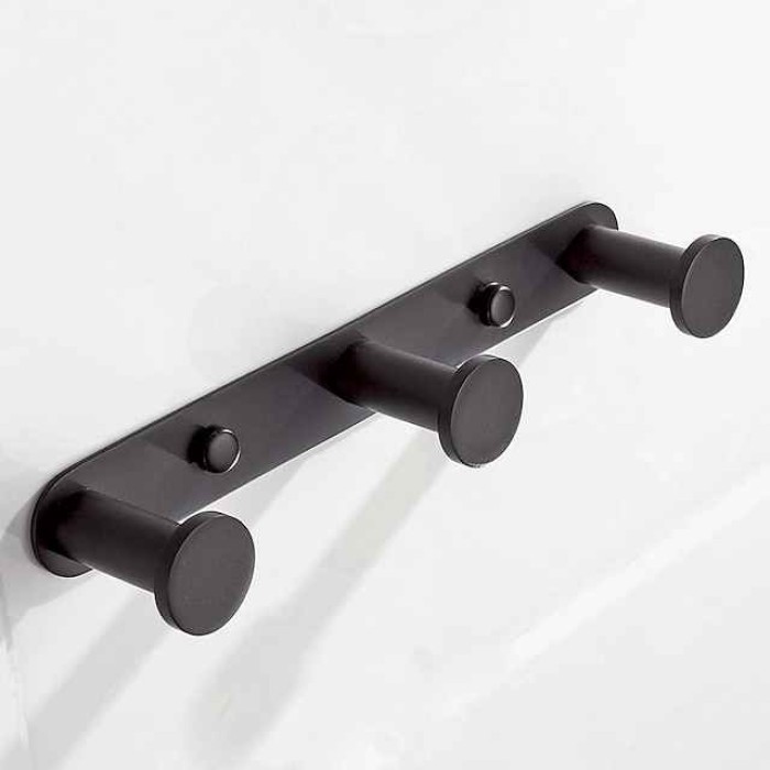 Robe Hook  Wall Mounted with 3 or 4 or 5 or 6 Hooks New Design Stainless Steel Bathroom Painted Finishes Black 1pc