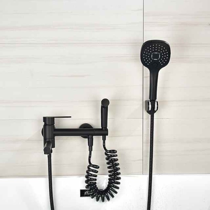 Bathtub Faucet Wall Mounted Black, 3 Spout Bathroom Faucet Bath Roman Tub Filler Mixer Tap Brass with 2 Sprayer Bidet Sprayer