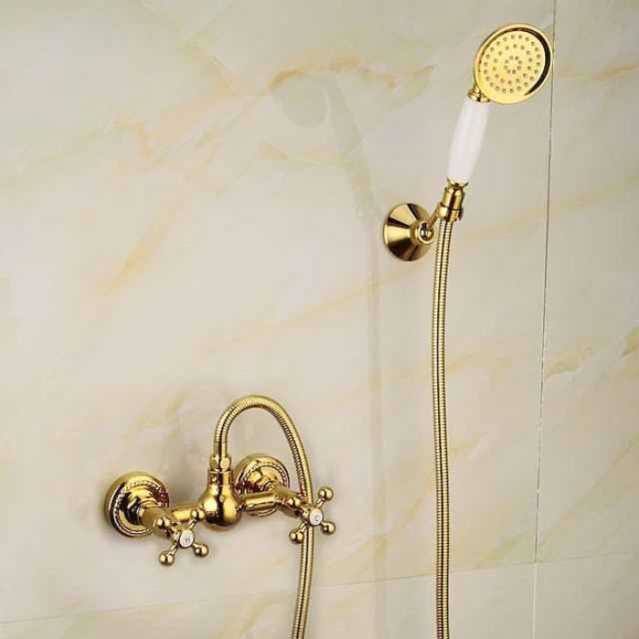 Shower Faucet Set Handshower Included Vintage Style/Country Brass/Electroplated Mount Outside Ceramic Valve Bath Shower