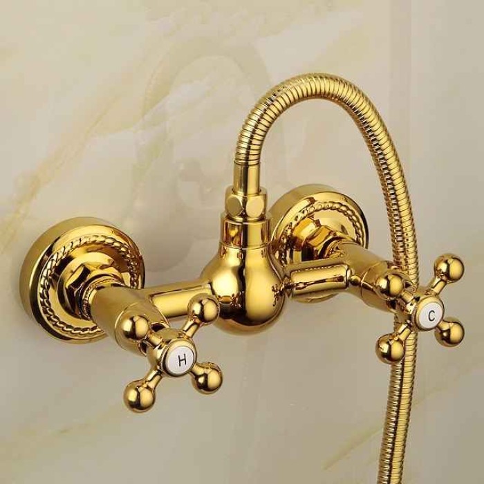 Shower Faucet Set Handshower Included Vintage Style/Country Brass/Electroplated Mount Outside Ceramic Valve Bath Shower