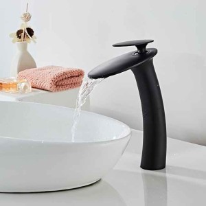 Single Handle Bathroom Faucet, Oil-rubbed Bronze/Rustic Nickel/Black/White One Hole Waterfall, Brass Bathroom Sink Faucet with Supply Lines