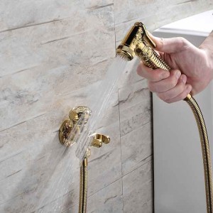 Bidet Faucet Handheld Bidet Sprayer, Antique Golden Luxury Diaper Water Shattaf Toilet Spray Set, Bathroom Baby Cloth Diaper Cleaning Sprayer Middle East