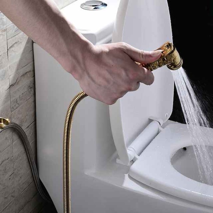 Bidet Faucet Handheld Bidet Sprayer, Antique Golden Luxury Diaper Water Shattaf Toilet Spray Set, Bathroom Baby Cloth Diaper Cleaning Sprayer Middle East