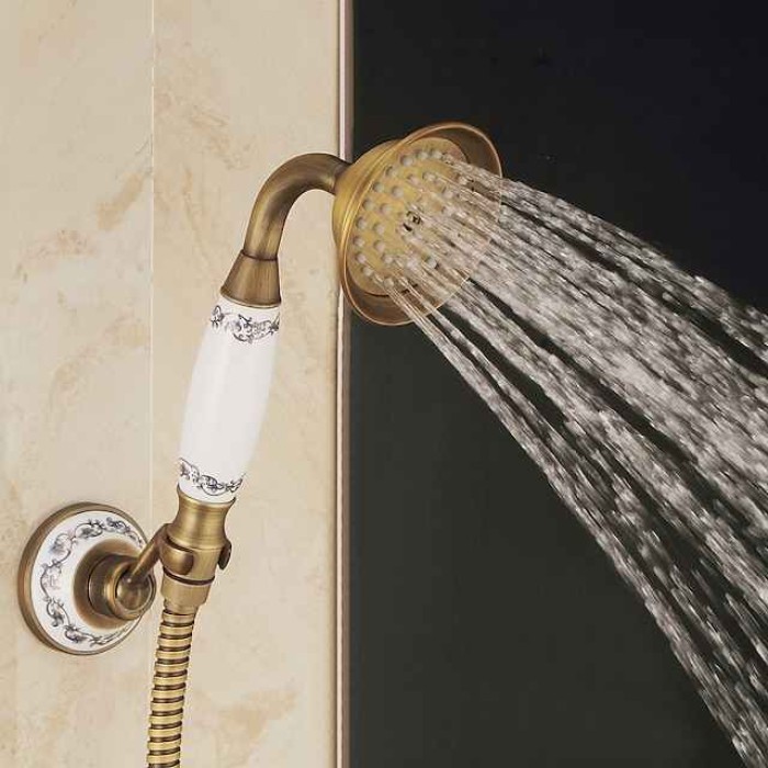 Shower Faucet Set - Handshower Included pullout Waterfall Vintage Style / Country Antique Brass Mount Outside Ceramic Valve Bath Shower Mixer Taps