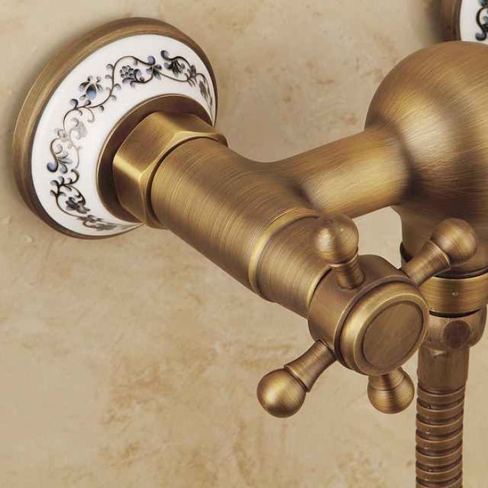 Shower Faucet Set - Handshower Included pullout Waterfall Vintage Style / Country Antique Brass Mount Outside Ceramic Valve Bath Shower Mixer Taps