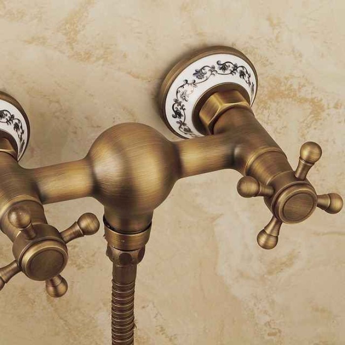 Shower Faucet Set - Handshower Included pullout Waterfall Vintage Style / Country Antique Brass Mount Outside Ceramic Valve Bath Shower Mixer Taps