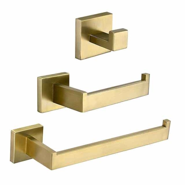 Bathroom Accessory Set Stainless Steel Include Single Towel Bar Toilet Paper Holder Robe Hook and Towel Shelf Wall Mounted Golden 1 or 3 or 4 pcs