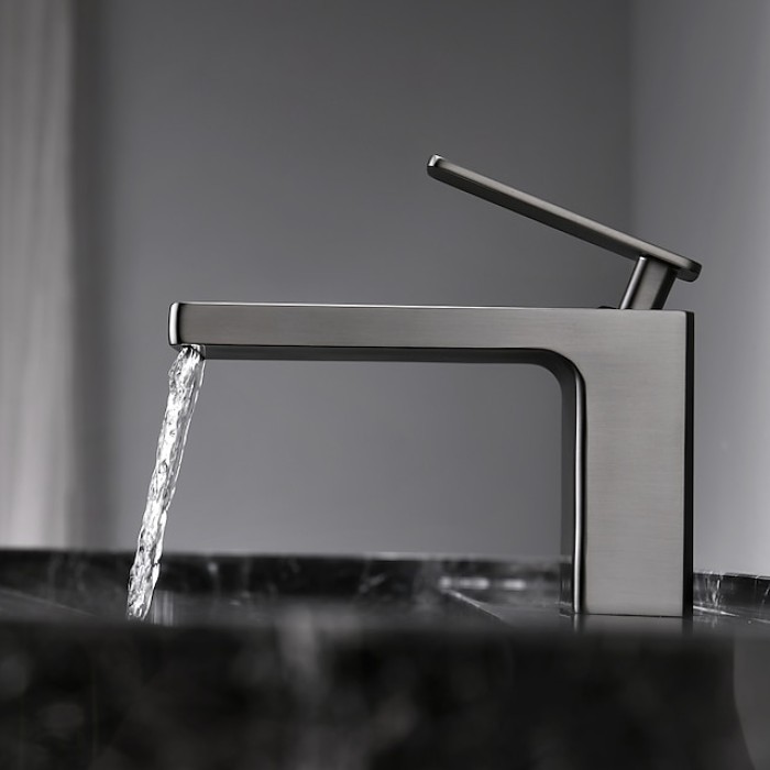 Single Handle Bathroom Faucet, Chrome/Black/Brushed Glod/Grey One Hole Waterfall/Centerset Bathroom Sink Faucet, Brass Bathroom Sink Faucet 