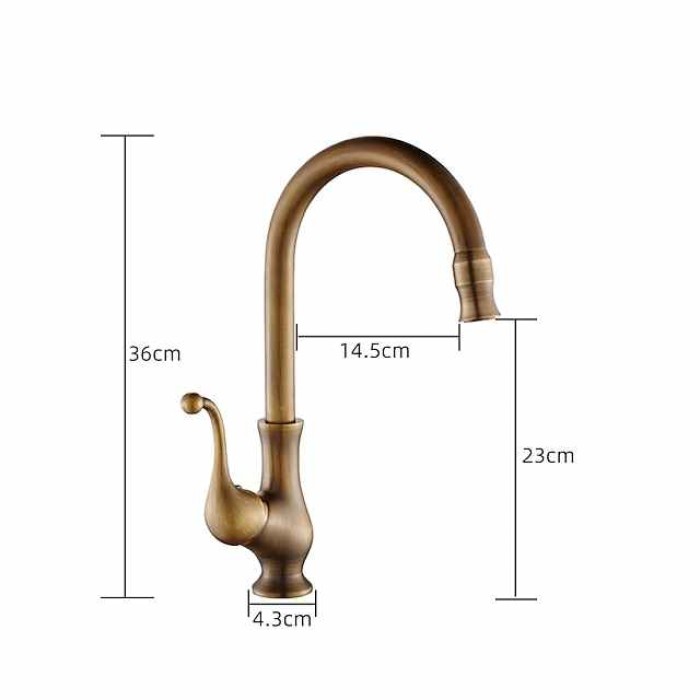 Kitchen Faucet,Antique Brass Single Handle One Hole Standard Spout Centerset Contemporary Rotatable Kitchen Taps with Cold and Hot Switch