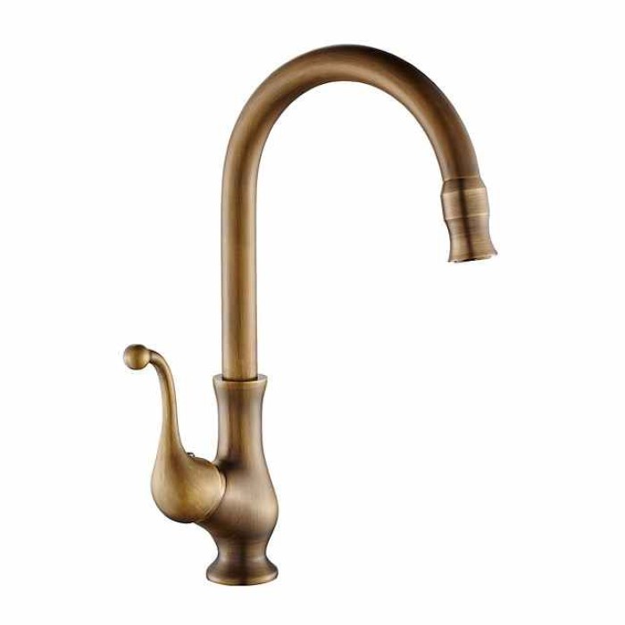 Kitchen Faucet,Antique Brass Single Handle One Hole Standard Spout Centerset Contemporary Rotatable Kitchen Taps with Cold and Hot Switch