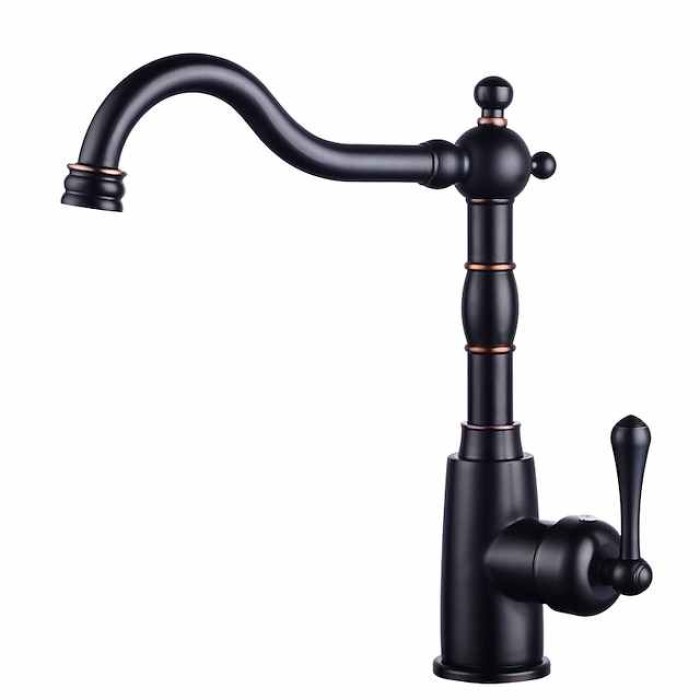 Kitchen Faucet,ORB Rotatable Retro Style Single Handle One Hole Standard Spout Centerset Contemporary Antique Kitchen Taps with Hot and Cold Switch