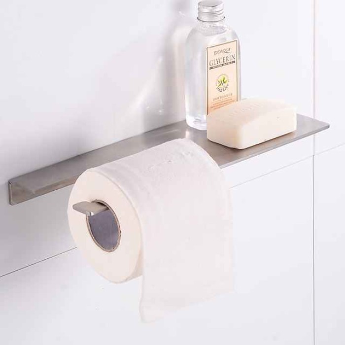 Stainless Steel Toilet Paper Holder New Design Tray Paper Roll Holder Bathroom Shelf Wall Mounted Matte Black 1pc