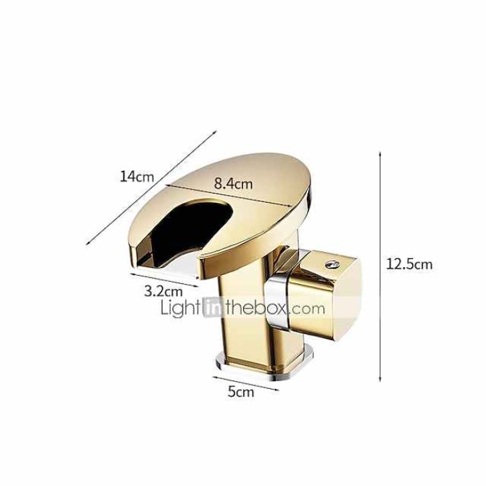 Bathroom Sink Faucet,LED Waterfall Temperature Controlled 3-Colors Electroplated Centerset Single Handle One Hole Bath Taps