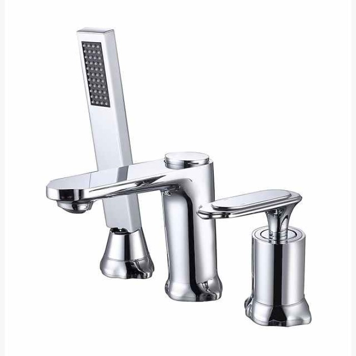 Bathroom Sink Faucet - Pullout Spray / Widespread Chrome / Electroplated Widespread Single Handle Three HolesBath Taps