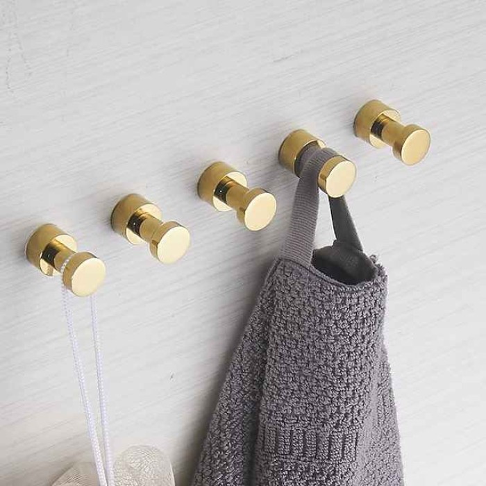 Wall Hooks for Coats,Brass Wall Mounted Bathroom Towel Hooks Robe Hooks 3PCS/5PCS(Golden)