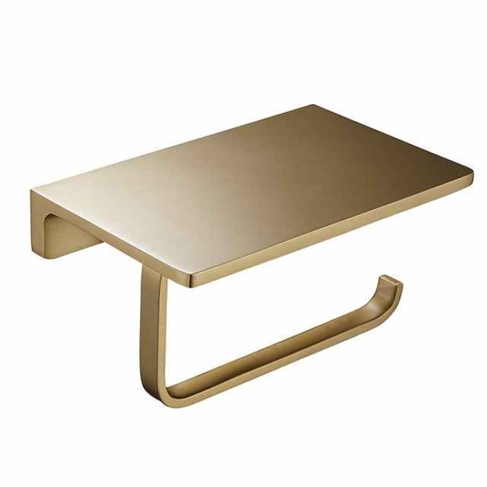 Toilet Paper Holder New Design Bathroom Shelf Contemporary Brass Wall Mounted Brushed Golden 1pc