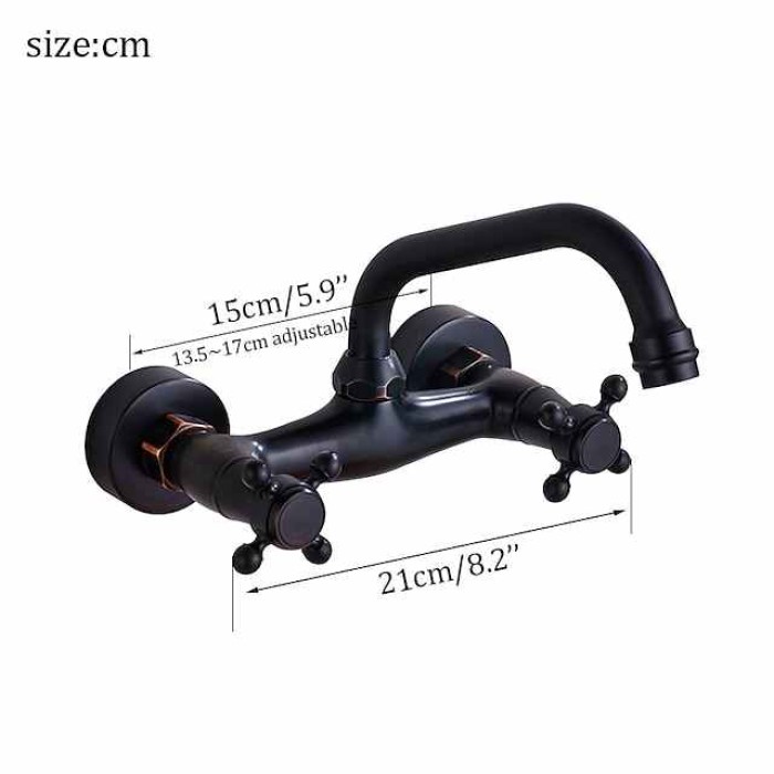 Bathroom Sink Mixer Faucet Wall Mount, Vintage 2 Handle 3 Holes Basin Taps with Cold Hot Water Hose, Washroom Mono Basin Vessel Taps Deck Mounted Oil-rubbed Bronze