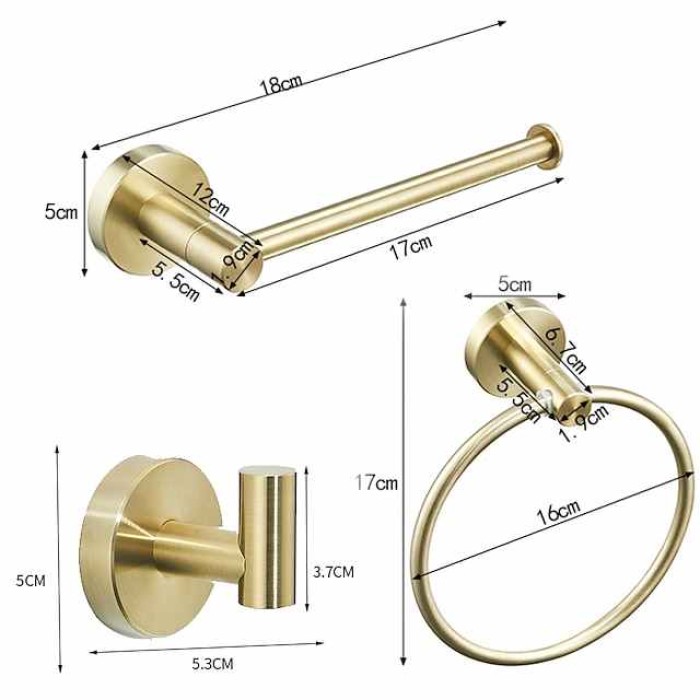 Bathroom Accessory Set Include Towel Bar Robe Hook and Towel Ring New Design Modern Stainless Steel Material Wall Mounted Golden 3pcs