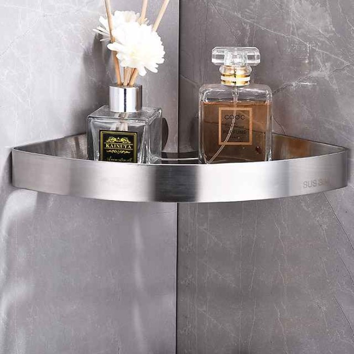 Bathroom Shelf New Design Multifunction Triangle Bath Corner Shelf Stainless Steel Wall Mounted Matte Black and Silvery 1pc