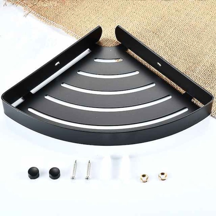 Bathroom Shelf New Design Multifunction Triangle Bath Corner Shelf Stainless Steel Wall Mounted Matte Black and Silvery 1pc