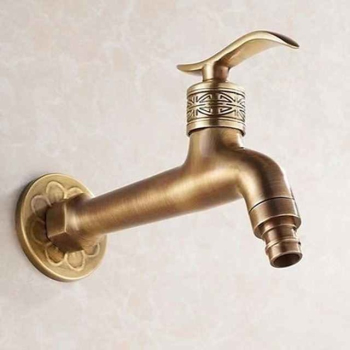 Outdoor Faucet,Wall Mount Antique Brass Faucet,Garden Outdoor Decorative Hose 1/2 inch Connection Spigot Carving Desigh with Cold Water Only