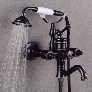 Shower Faucet Set Rainfall Shower Vintage Style Electroplated Mount Outside Ceramic Valve Bath Shower Mixer Taps / Brass / Two Handles Two Holes