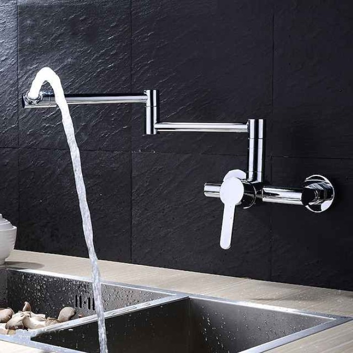 Wall Mounted Kitchen Sink Mixer Faucet, Foldable Pot Filler Facuet,Single Handle Two Holes Folding Taps, Electroplated / Painted Finishes Pull-out / Pull-down / Pot Filler Wall Mounted / Brass