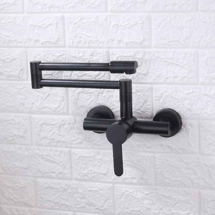 Wall Mounted Kitchen Sink Mixer Faucet, Foldable Pot Filler Facuet,Single Handle Two Holes Folding Taps, Electroplated / Painted Finishes Pull-out / Pull-down / Pot Filler Wall Mounted / Brass