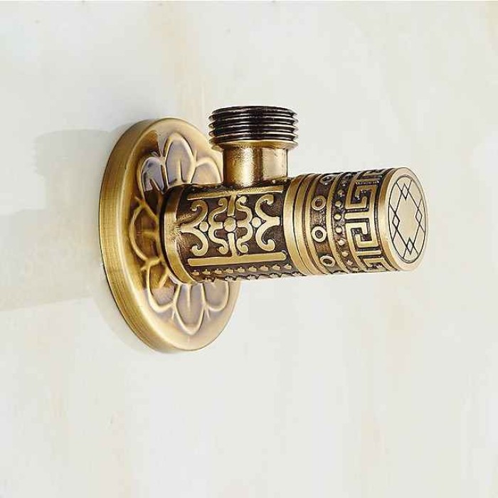 Antique Copper Triangle Valve Carved Retro Thickened Hot and Cold Triangle Valve Black Angle Valve Explosion-proof Water Stop Valve 1pc