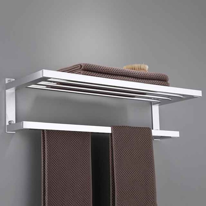 Towel Rack for Bathroom Double-layer Space Aluminum Towel Bar Wall-mounted Perforated Installation Towel Hardware Hanging Towel Rack