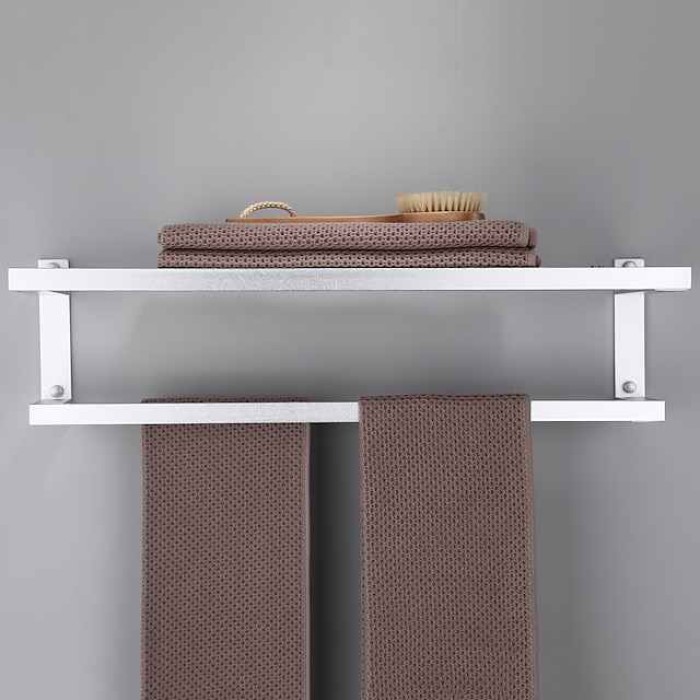 Towel Rack for Bathroom Double-layer Space Aluminum Towel Bar Wall-mounted Perforated Installation Towel Hardware Hanging Towel Rack