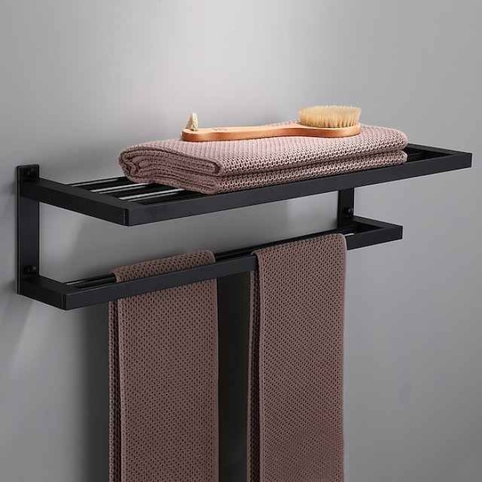 Towel Rack for Bathroom Double-layer Space Aluminum Towel Bar Wall-mounted Perforated Installation Towel Hardware Hanging Towel Rack