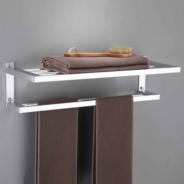 Towel Rack for Bathroom Double-layer Space Aluminum Towel Bar Wall-mounted Perforated Installation Towel Hardware Hanging Towel Rack