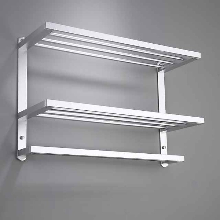 Aluminum Towel Rack for Bathroom,3-Layer Wall Mounted Towel Bar Towel Holder Bathroom Hardware Storage 60cm(Black/Silver/Gun Grey)