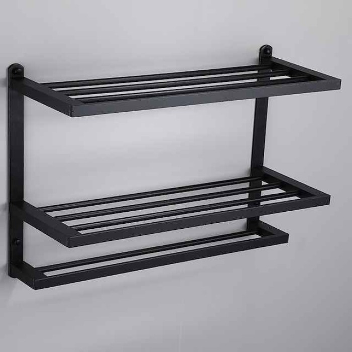 Aluminum Towel Rack for Bathroom,3-Layer Wall Mounted Towel Bar Towel Holder Bathroom Hardware Storage 60cm(Black/Silver/Gun Grey)