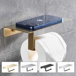 Multi-function Toilet Paper Shelf with Phone Storage Stainless Steel Roll Paper Holder with Screws Wall-mounted  1pc