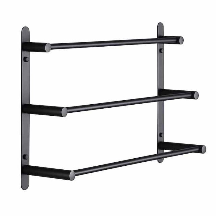 Towel Holder with Hooks,Wall Mounted Stainless Steel 3-Tier Towel Rack Storage Shelf for Bathroom 30cm~70cm Towel Bar Towel Rail Towel Hanger(Matte Black/Chrome)