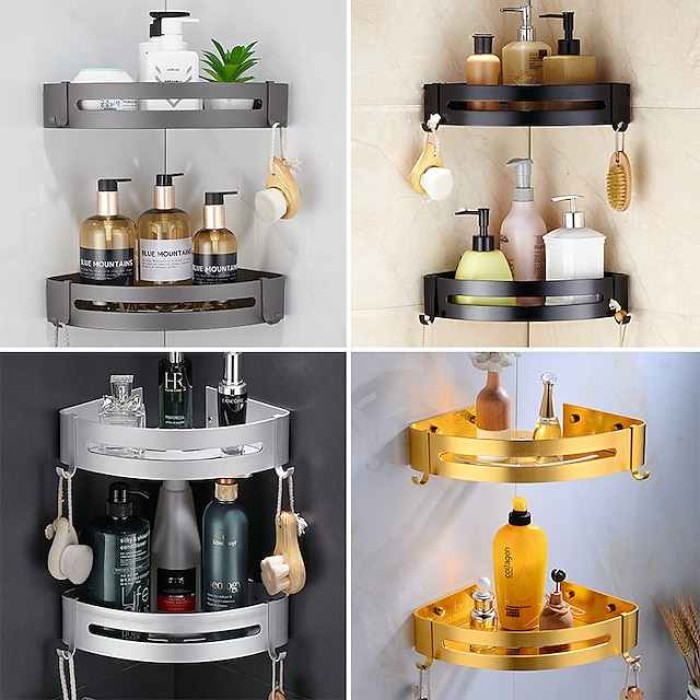 Bathroom Corner Shelf Aluminum Material Wall-mounted Triangular Basket Storage Rack 1 Tier