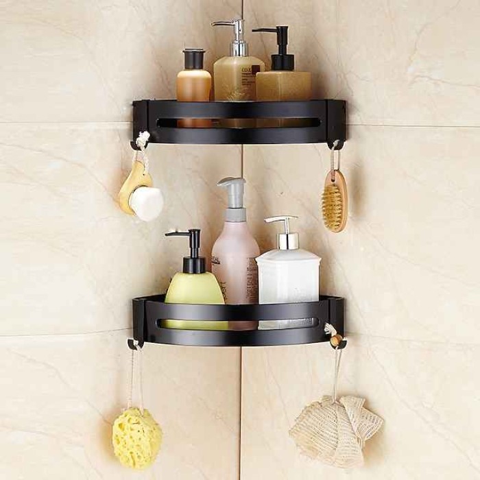 Bathroom Corner Shelf Aluminum Material Wall-mounted Triangular Basket Storage Rack 1 Tier