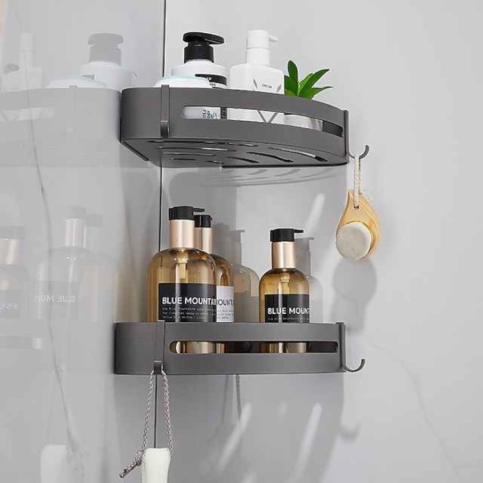 Bathroom Corner Shelf Aluminum Material Wall-mounted Triangular Basket Storage Rack 1 Tier