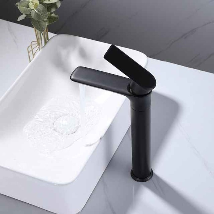 Bathroom Sink Tall Faucet Heavy Duty Style Single Handle One Hole Bath Vessel Sink Faucet Deck Mount Basin Hot and Cold Mixer Tap Lavatory Vanity Sink Faucets Brass Matte Black