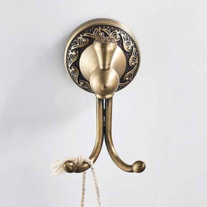 Bathroom Accessory Towel Ring/Toilet Paper Holder/Robe Hook Antique Brass Bathroom Single Rod Wall Mounted Carved Design