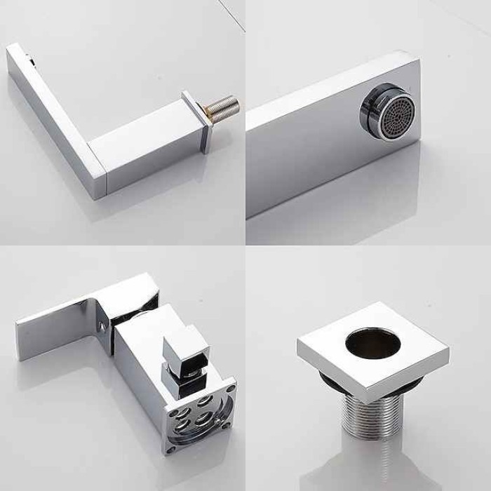 Bathtub Faucet - Contemporary Chrome Free Standing Ceramic Valve Bath Shower Mixer Taps / Three Handles Three Holes